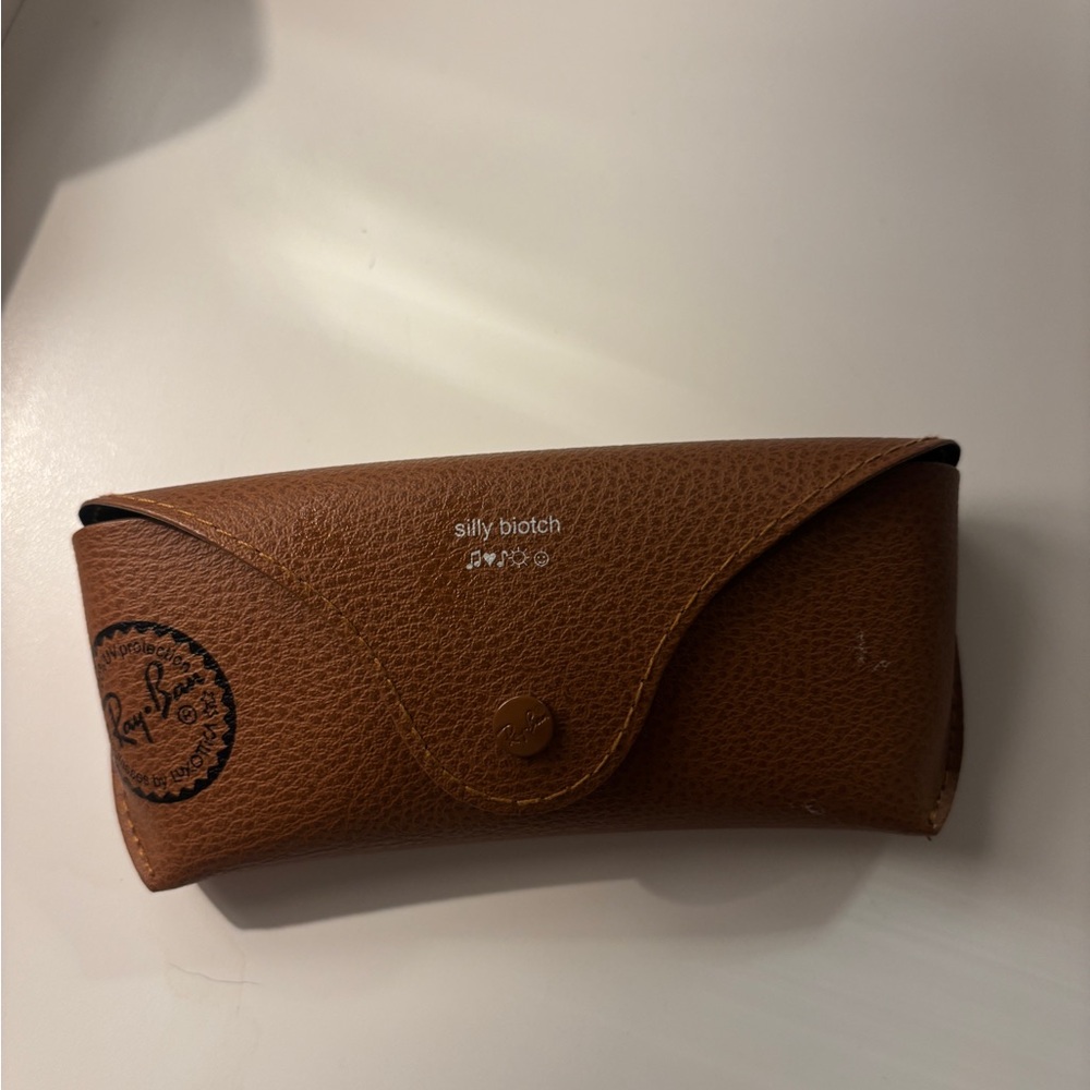 Ray-Ban Gold Frame Sunglasses with Brown Lenses and Pink Temple Tips - Picture 5 of 5